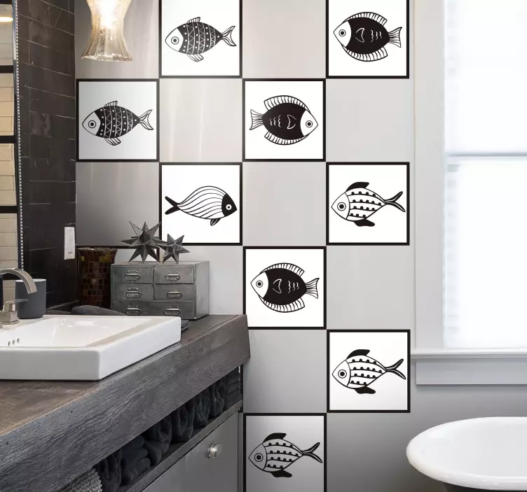 Azulejos adhesivos patrón de peces grises - TenVinilo
