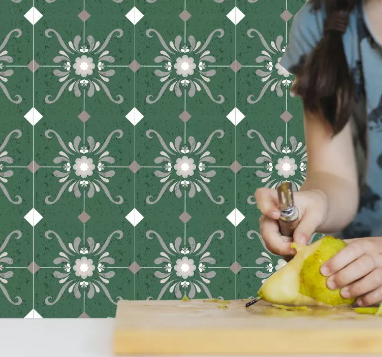 Azulejos adhesivos patrón verde vintage - TenVinilo