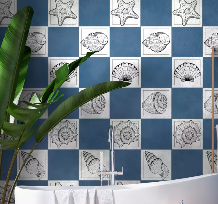 Azulejos adhesivo Vida marina y conchas marinas - TenVinilo