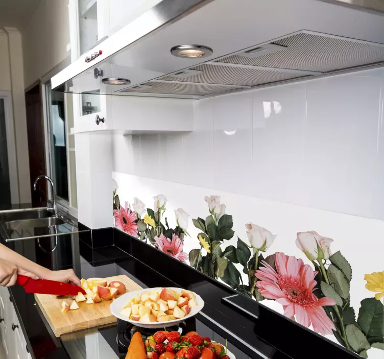 Cenefa adhesiva de pared para cocina de flores  - TenVinilo