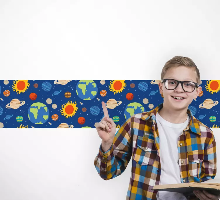 Cenefa adhesiva Planetas coloridos en el lugar. - TenVinilo