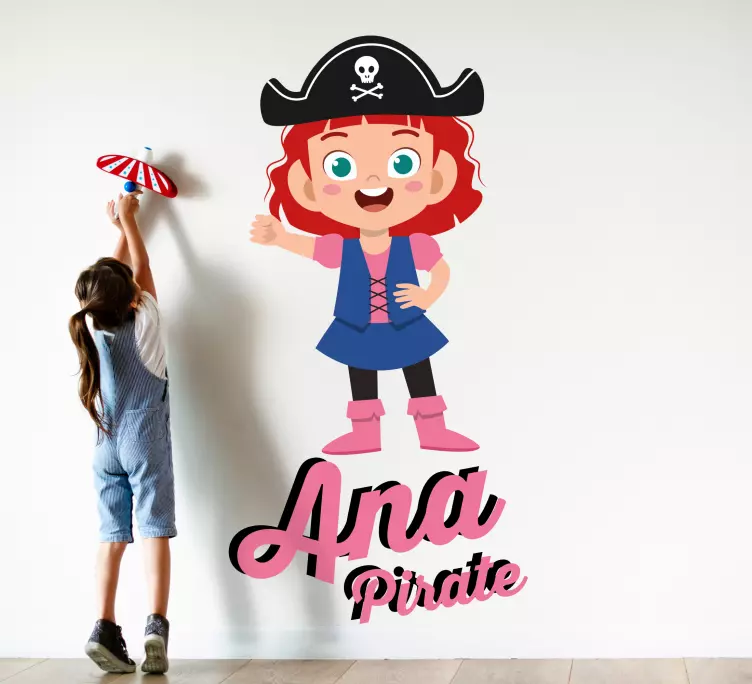 Vinilo habitación infantil Bonita ilustración de niña pirata con  - TenVinilo