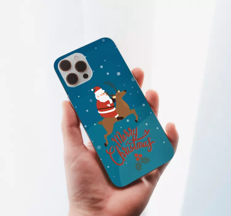 Sticker iPhone Santa claus con diseño de renos - TenVinilo