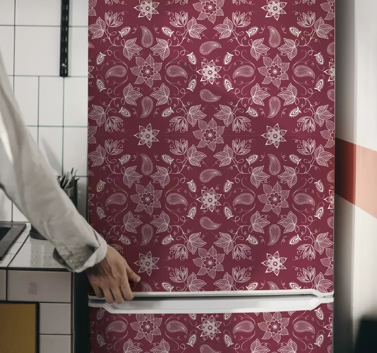 Vinilo para refrigerador flores hermosas paisley - TenVinilo