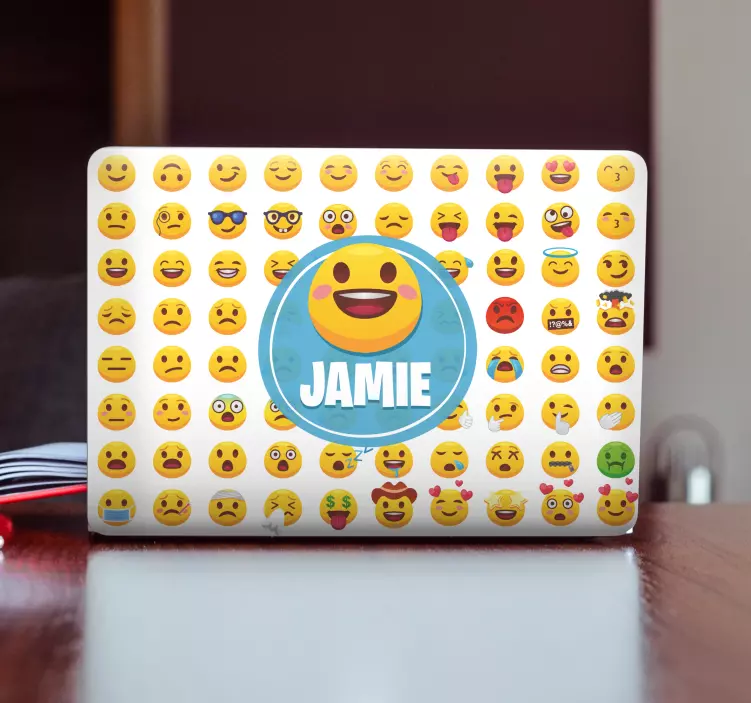 Vinilo gamer para portátiles Emojis con nombre - TenVinilo