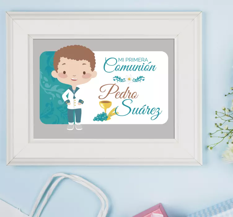 Pegatina primera comunión niños con nombre - TenVinilo