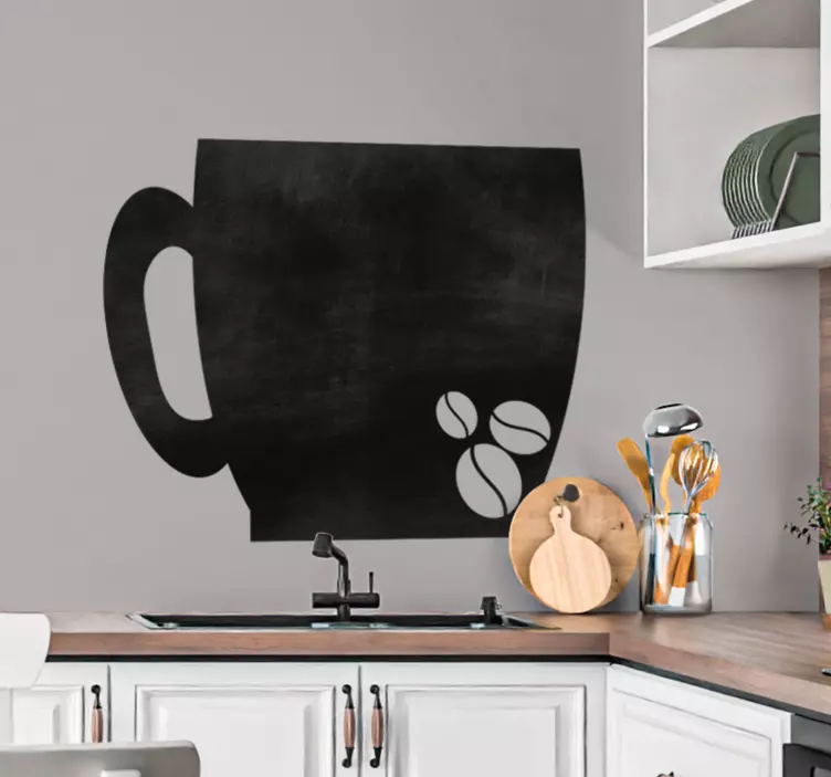 Vinilo pizarra taza café con granos - TenVinilo