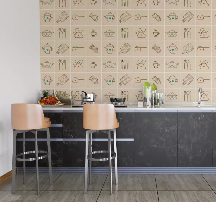 Azulejos adhesivos cubiertos para cocina - TenVinilo