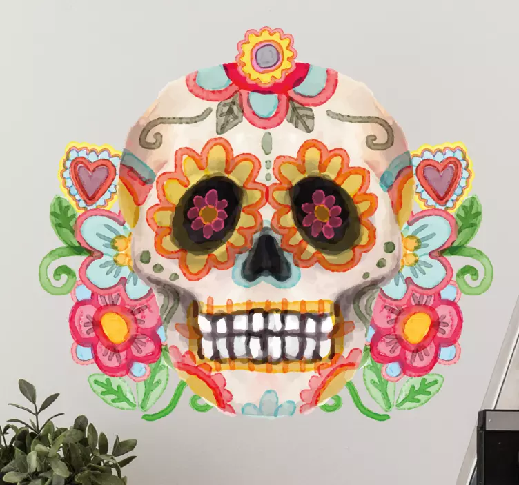 Vinilo acuarela calavera día de muertos - TenVinilo