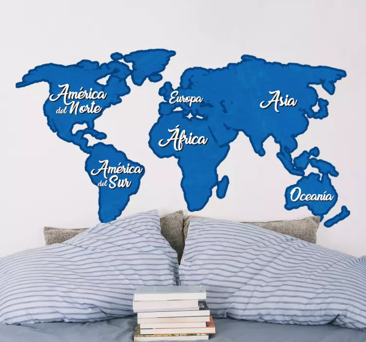 Vinilo de pared clásica del mapa del mundo azul - TenVinilo