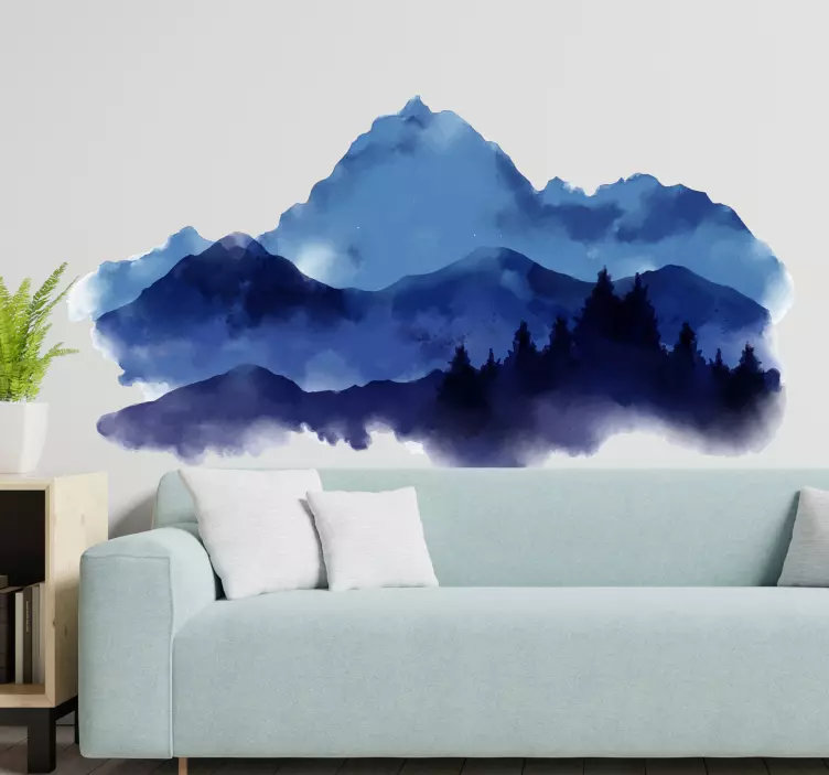 Vinilo pared de montañas con tonos azules - TenVinilo