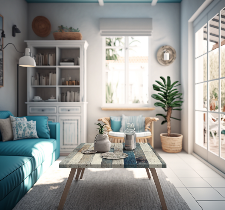 Vinilo para mueble madera envejecida con tonos azules - TenVinilo