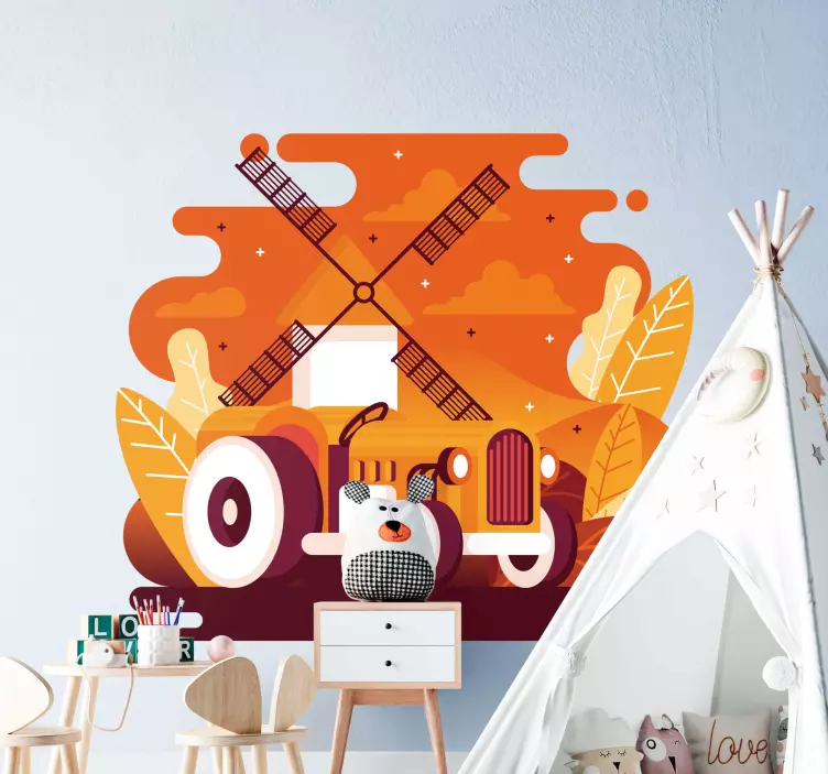Vinilo animal de granja ilustración colorida de tractor - TenVinilo