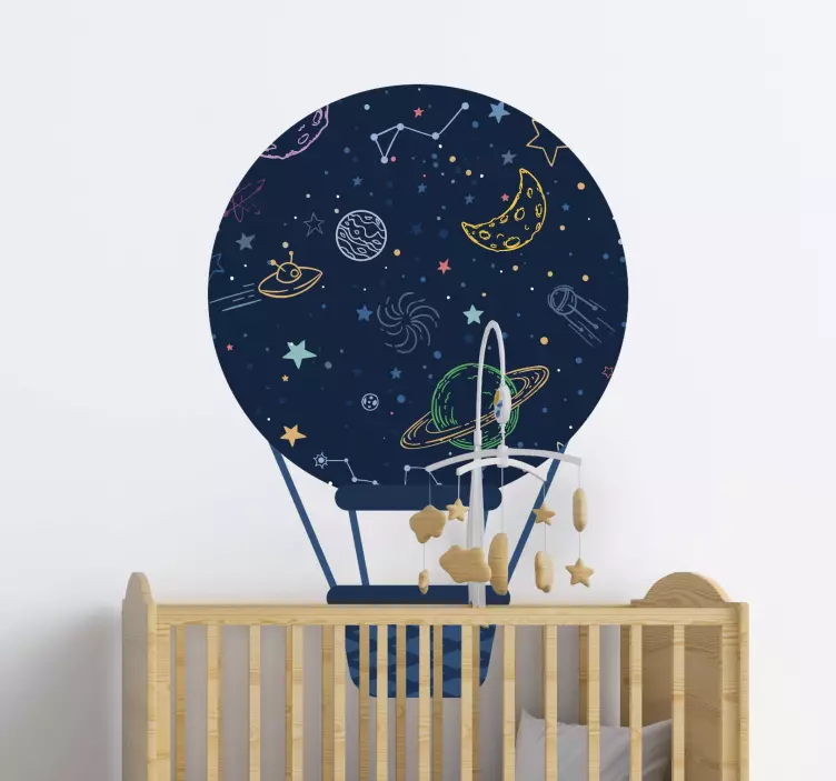 Vinilo infantil globo aerostático con galaxia - TenVinilo