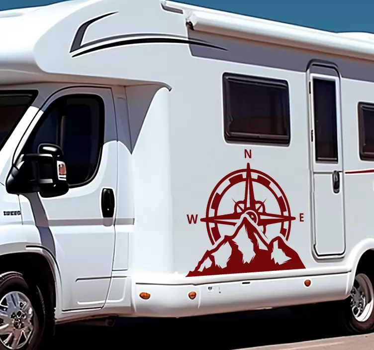 Pegatina caravana compas y montañas Brújula y montañas - TenVinilo