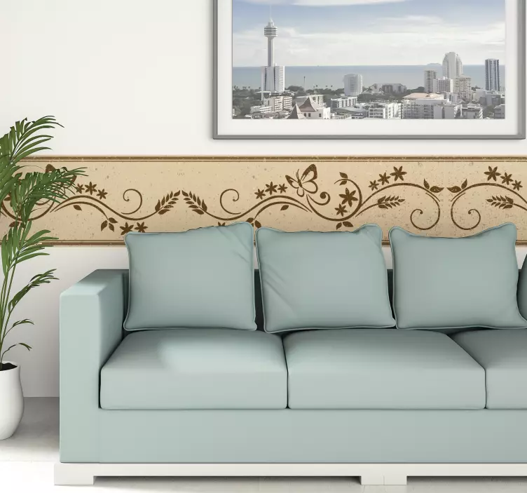 Vinilo cenefa mariposas floral - TenVinilo