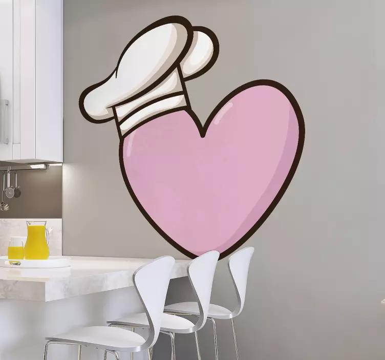 Vinilo para cocina corazón con gorro - TenVinilo
