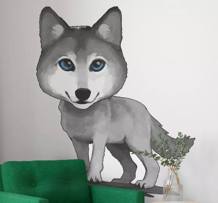 Vinilo animal salvaje lobo bebé ojos azules - TenVinilo