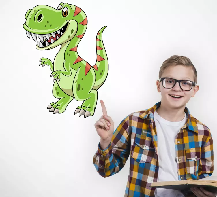 Vinilo Dinosaurio de dibujos animados verde divertido - TenVinilo