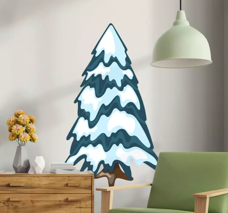 Vinilo navidad árbol navideño cubierto de nieve - TenVinilo