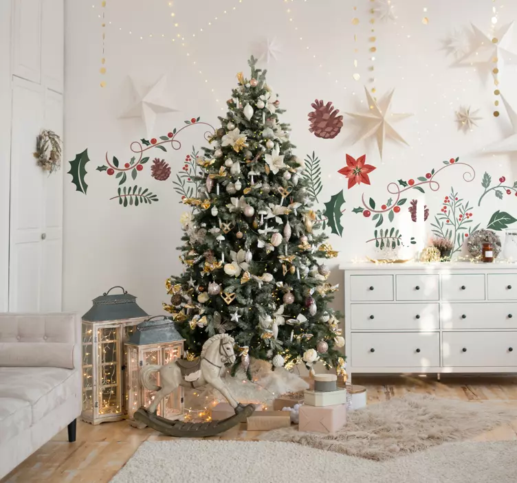 Pegatinas de navidad Conjunto floral de navidad - TenVinilo