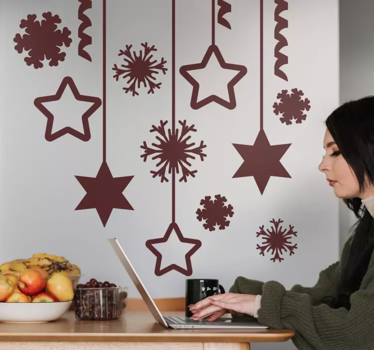 Pegatinas de navidad Estrellas colgantes y copos de nieve - TenVinilo