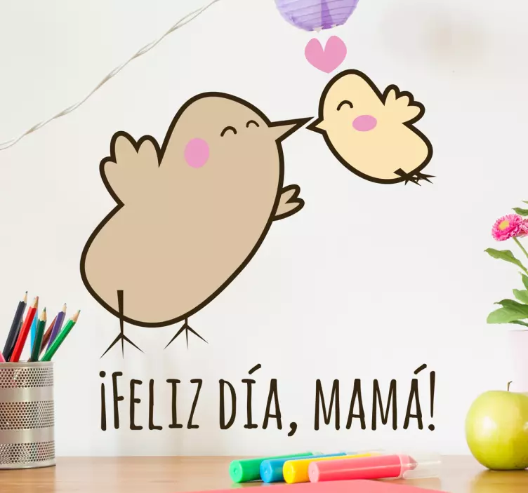 Vinilo infantil aves día de la madre - TenVinilo