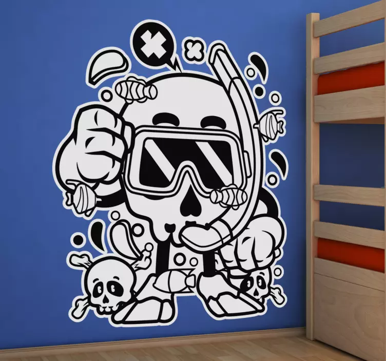 Vinilo decorativo esqueleto buceando urbano - TenVinilo