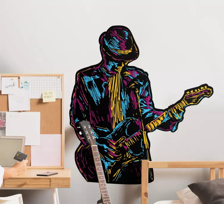 Vinilo habitación juvenil Guitarrista abstracto - TenVinilo