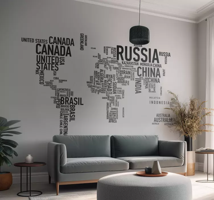 Vinilo mapamundi mapa tipográfico - TenVinilo