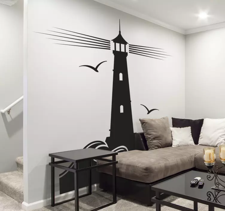 Vinilo marinero faro con gaviotas monocolor - TenVinilo