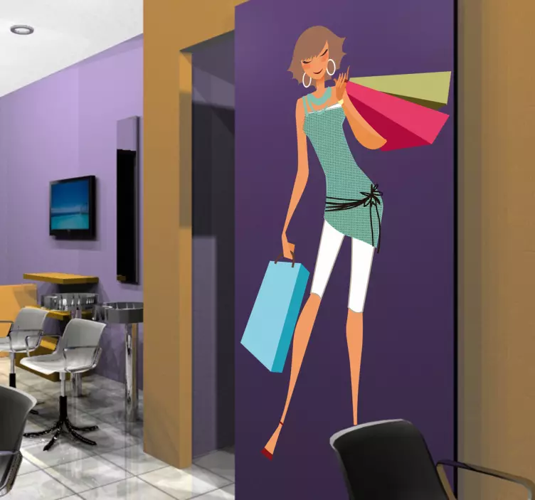 Vinilo decorativo mujer con bolsas - TenVinilo