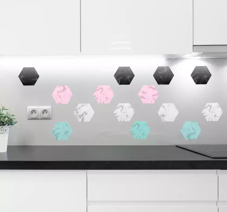 Vinilo pared panal multicolor textura mármol  - TenVinilo