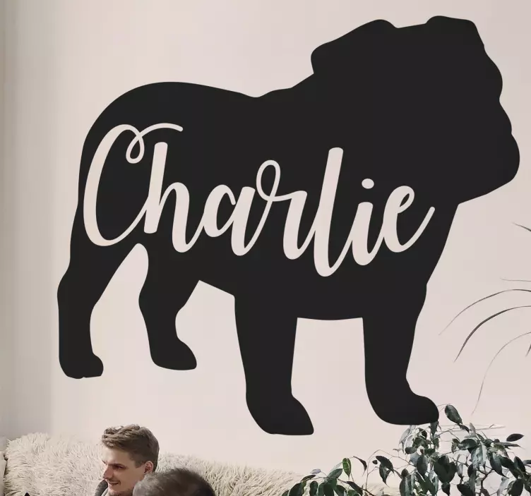Vinilo pared perro bulldog inglés con nombre - TenVinilo