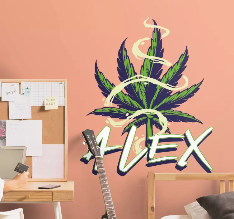 Vinilo personalizable Graffiti de ilustración de cannabis - TenVinilo