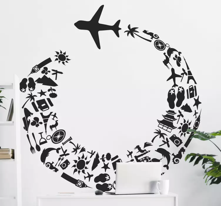 Vinilo decorativo vacaciones avión - TenVinilo