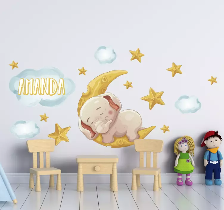 Vinilo pared elefante dormido personalizable - TenVinilo
