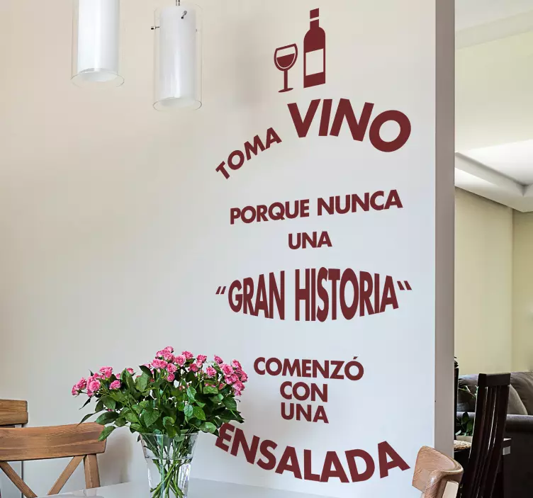 Vinilo frase cocina vino y ensalada - TenVinilo