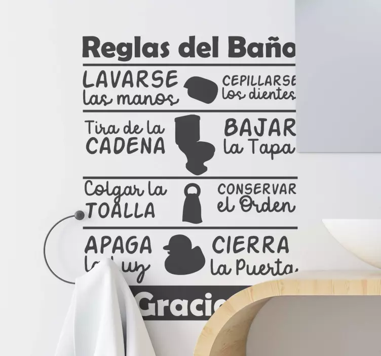 Vinilo para baño frase las reglas del baño - TenVinilo