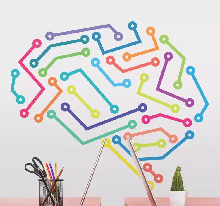 Vinilo geométrico conexión neural colorida - TenVinilo