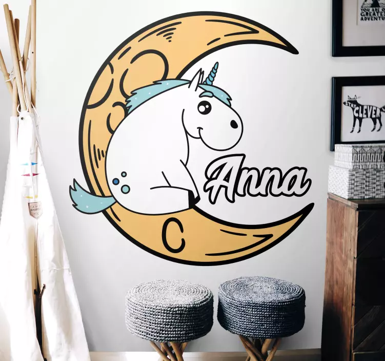 Vinilo infantil luna de unicornio personalizada - TenVinilo