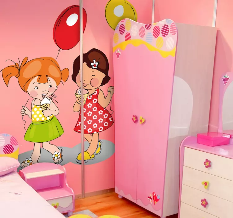 Vinilo infantil niñas globos y helados - TenVinilo