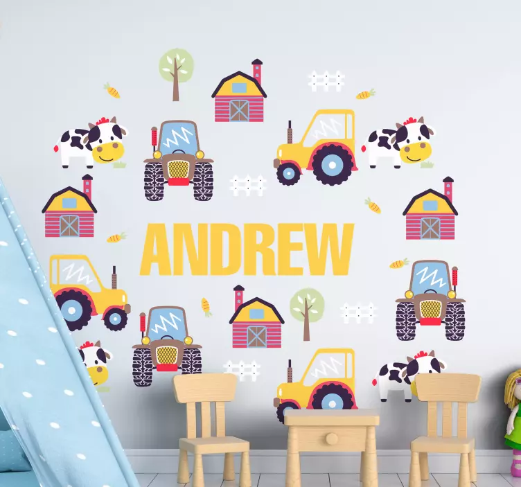 Vinilo infantil personalización temática de granja - TenVinilo