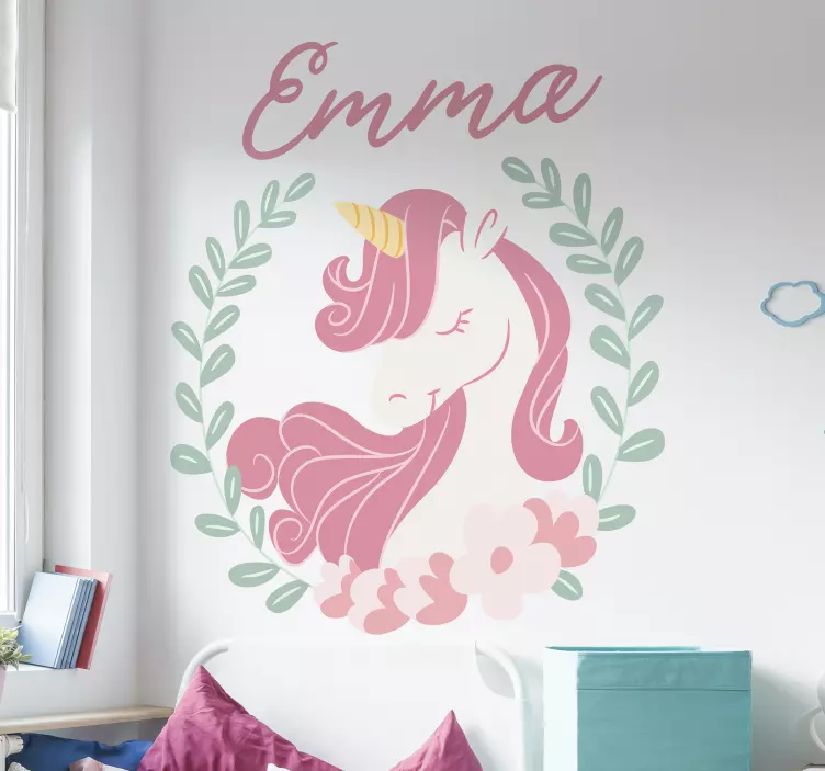 Vinilo infantil princesa unicornio con nombre - TenVinilo