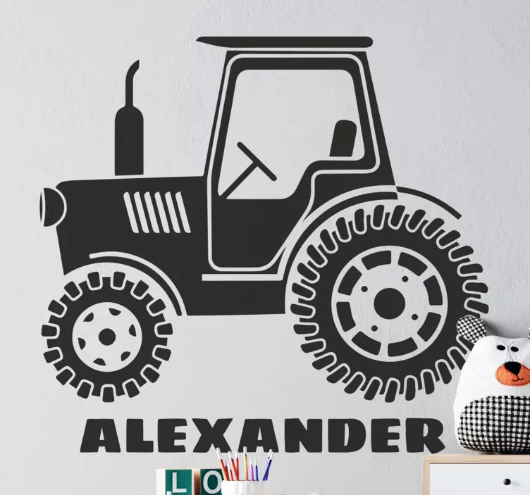 Pegatina juguete Tractor silueta con nombre - TenVinilo