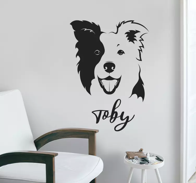 Vinilo decorativo mascosta Collie blanco nombre - TenVinilo