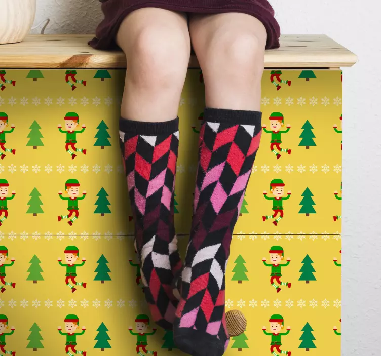 Vinilo para muebles amarillo elfos navideños - TenVinilo