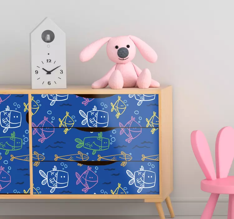 Vinilo para mueble Animales marinos sobre fondo azul - TenVinilo