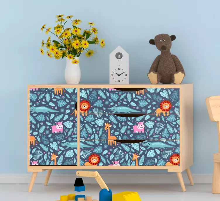 Vinilo para mueble Diseño de varios animales de la selva. - TenVinilo