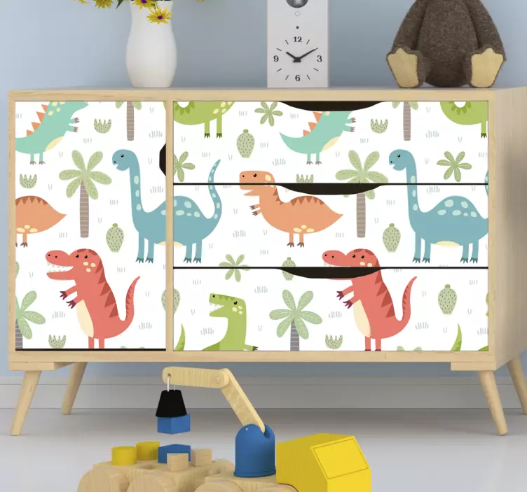Vinilo para mueble Feliz dinosaurio kallax - TenVinilo
